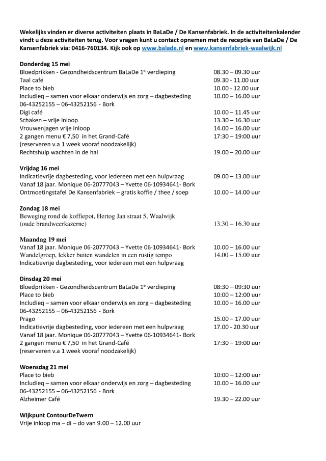 Week 15 mei tm 21 mei
