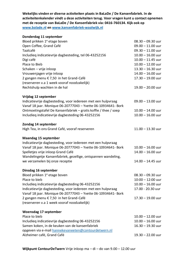 Week 11 september tm 17 september