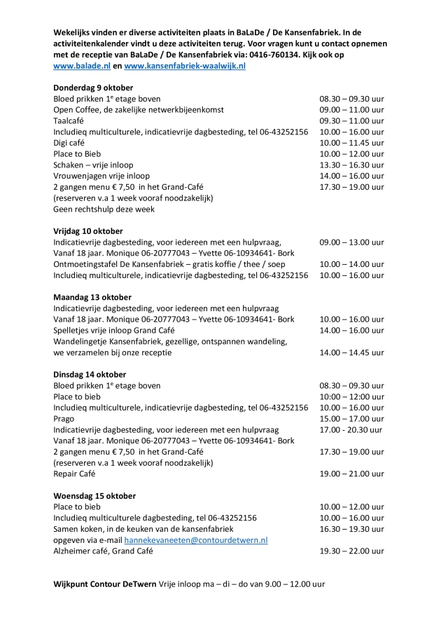 Week 9 oktober tm 15 oktober