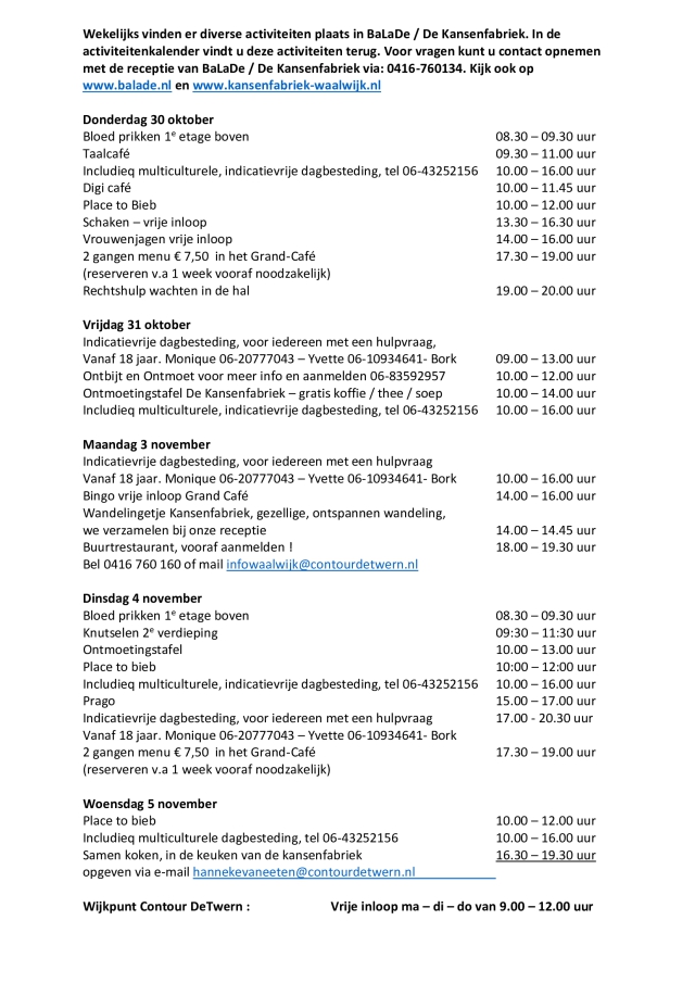 Week 30 oktober tm 4 november
