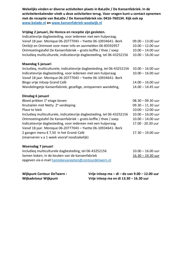 Week 2 januari tm woensdag 7 januari 2026