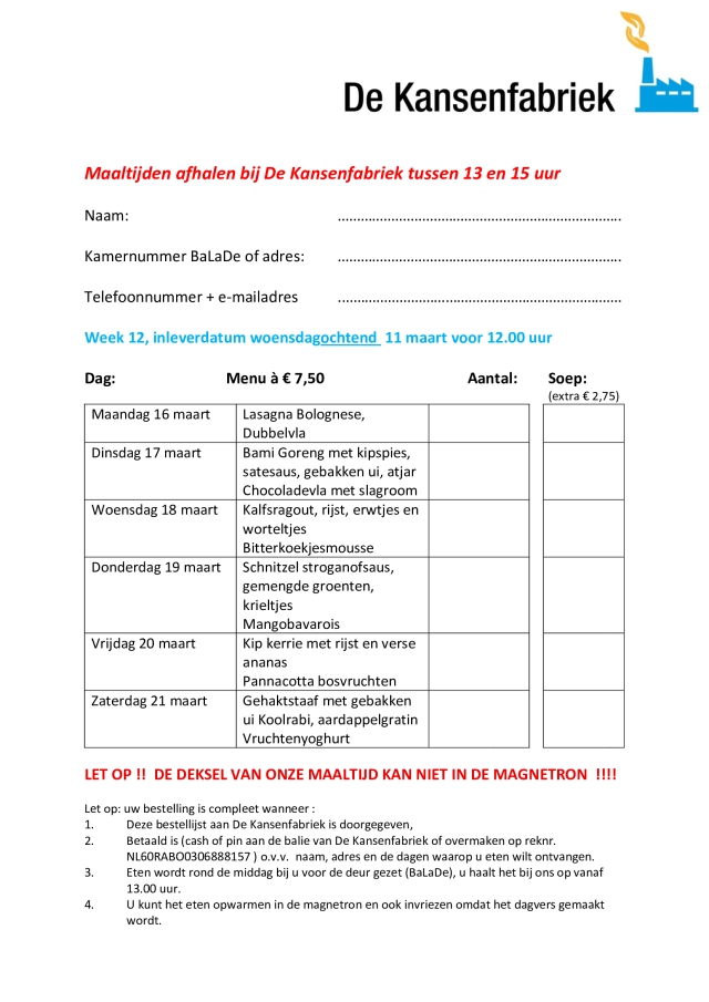 Bestellijst week 12 2026