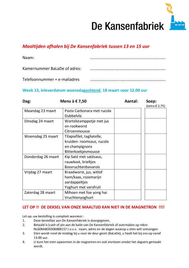 Bestellijst week 13 2026