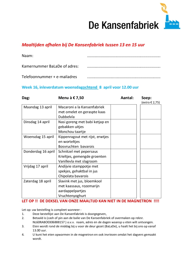 Bestellijst week 16 2026