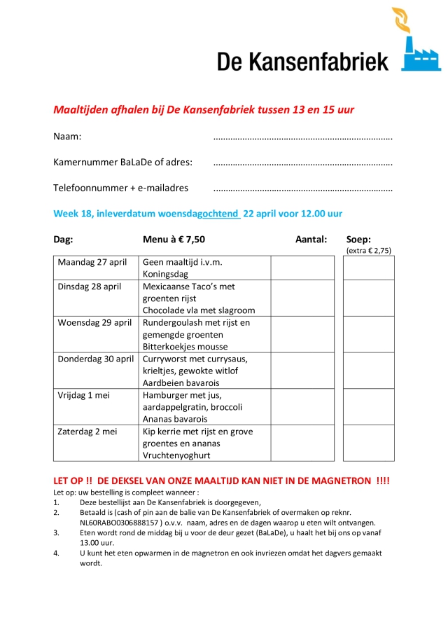 Bestellijst week 18 2026