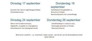 Dinsdag en donderdagavondmenus september 2024